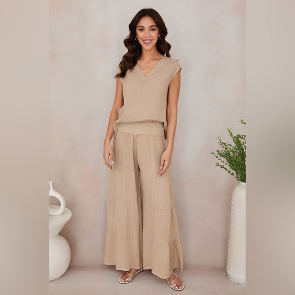 Milio Milano Pants - (2-36/255005-SOL-ERBE) LINEN TIERED PALAZZO PANT